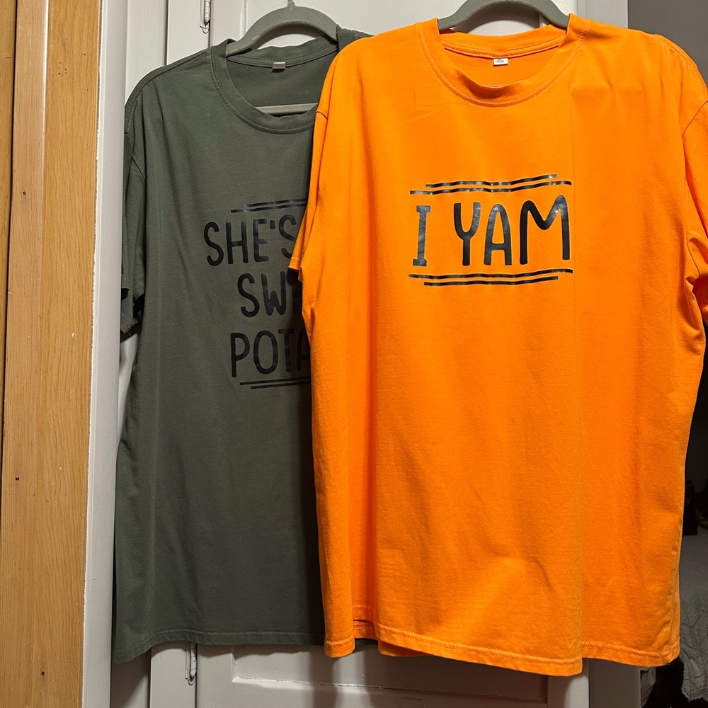 Graphic T-Shirts - Orange and Green. Set for couples.